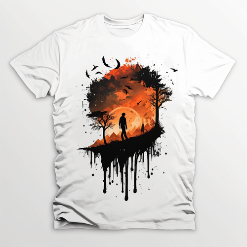 Orange Sky Concept Artwork Print on White T-shirt for Men and Women Unisex LordFox Unique & Exclusive