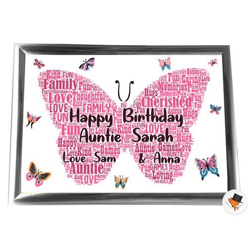 Gifts For Auntie Christmas Present Framed Word Art Print Or Card Unique Birthday Anniversary Thank You Baby Shower Keepsake Her Auntie Aunty Aunt Sister Cousin Butterflies