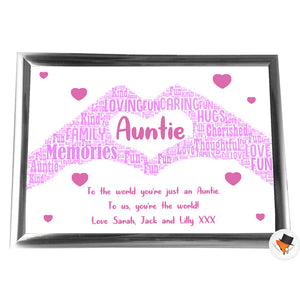 Gifts For Auntie Christmas Present Framed Word Art Print Or Card Unique Birthday Anniversary Thank You Baby Shower Keepsake Her Auntie Aunty Aunt Sister Cousin Hearts