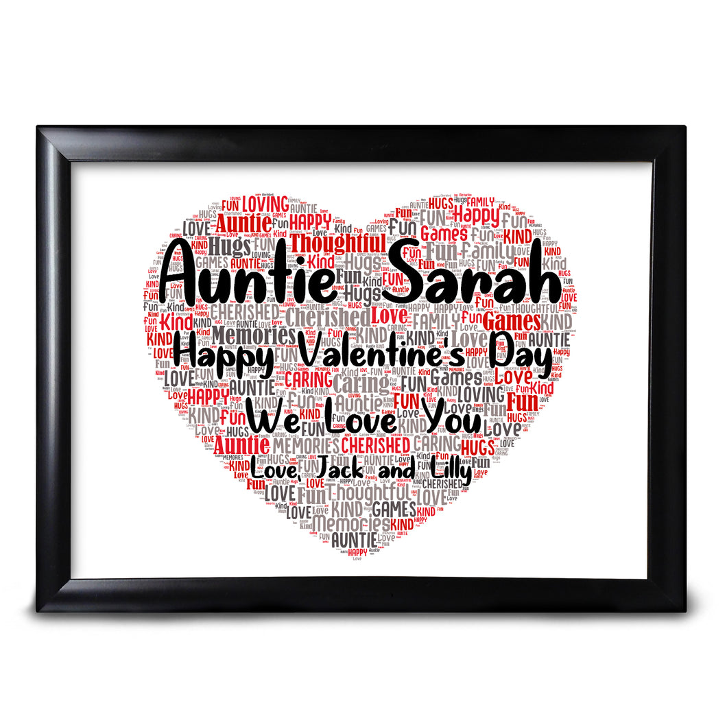 Word Art Gifts For Auntie Personalised Valentines Day Card For Her Aunty Aunt