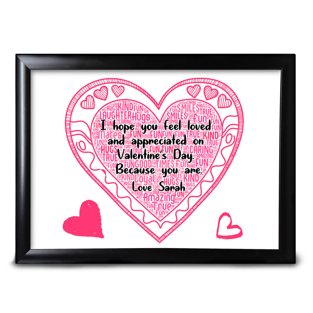 Word Art Gifts For Best Friend Personalised Print Valentines Day Her Keepsake