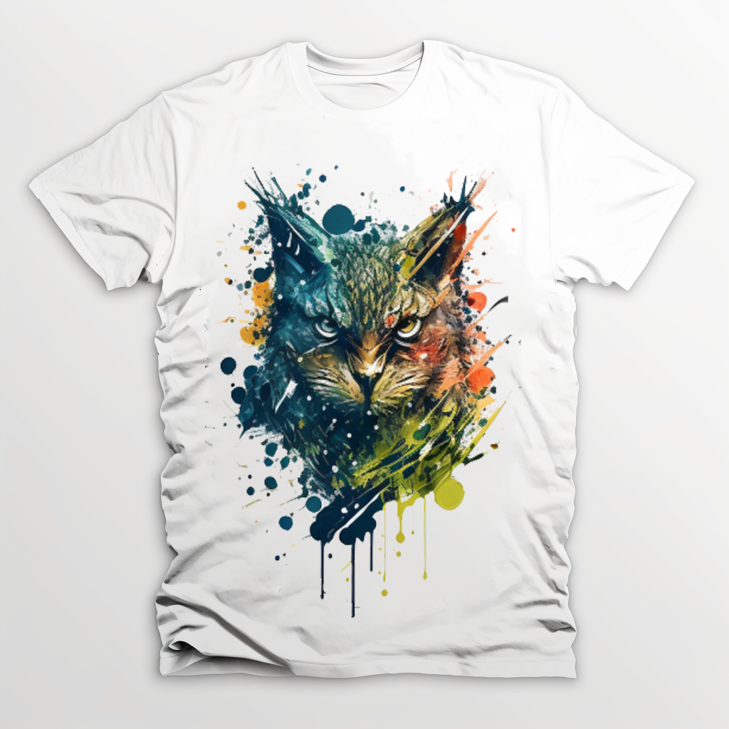Animal Print Psychedelic Cat Paint Splotches on White T-shirt Unique & Exclusive