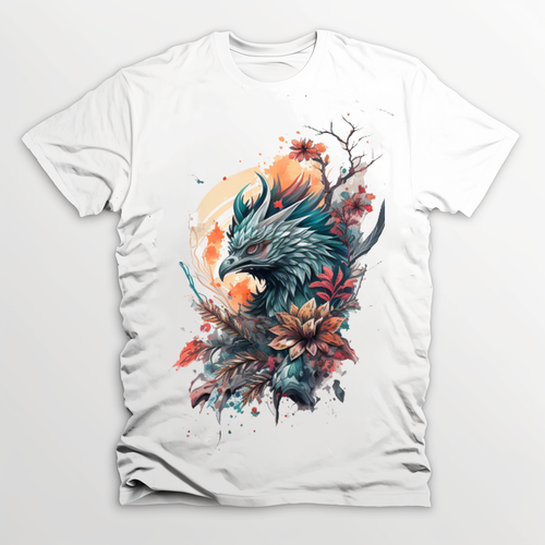 Animal Print Psychedelic Eagle on White T-shirt Unique & Exclusive