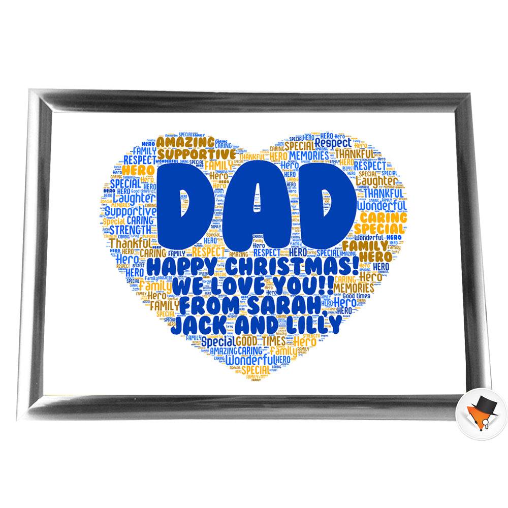 Gifts For Dad Christmas Present Framed Word Art Print Or Card Unique Birthday Anniversary Thank You Baby Shower Keepsake Him Dad Daddy Father Uncle Grandad Hearts