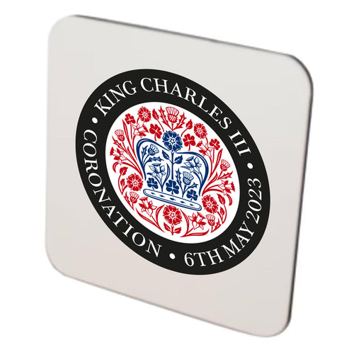 KING CHARLES CORONATION 2023 OFFICIAL BLACK RED COASTER