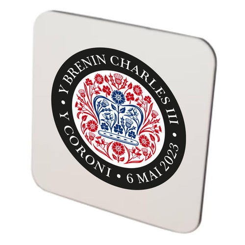 KING CHARLES CORONATION 2023 OFFICIAL BLACK RED WELSH COASTER