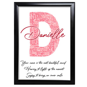Birthday Print Gifts Her Name And Initial Word art Keepsake- D