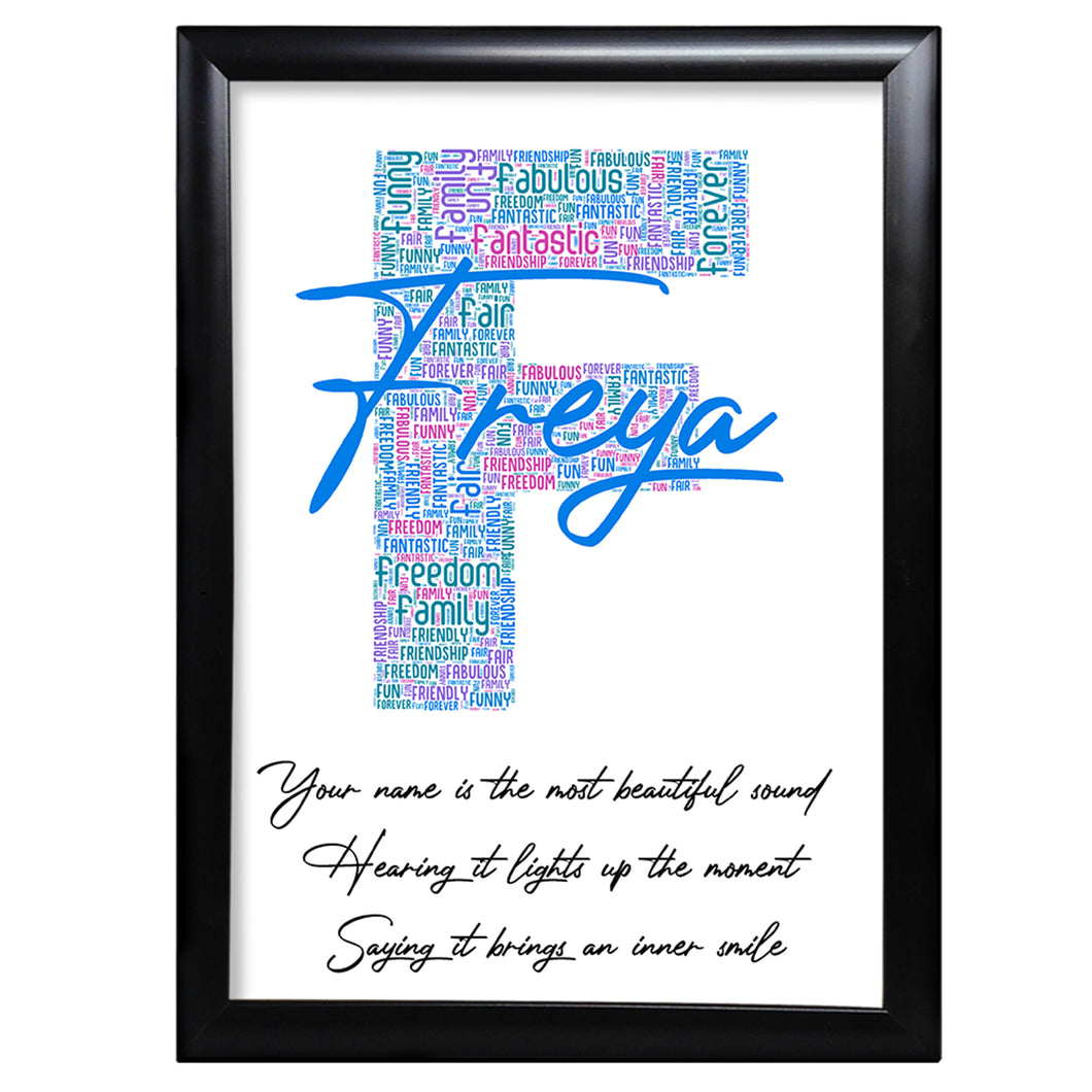 Birthday Print Gifts Her Name And Initial Word art Keepsake- F