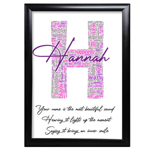Birthday Print Gifts Her Name And Initial Word art Keepsake- H