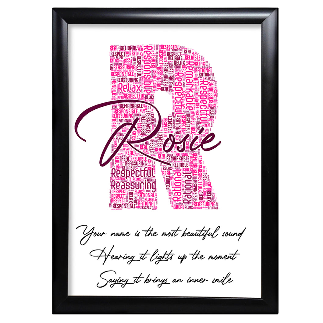 Birthday Print Gifts Her Name And Initial Word art Keepsake- R