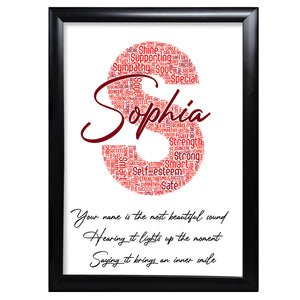 Birthday Print Gifts Her Name And Initial Word art Keepsake- S