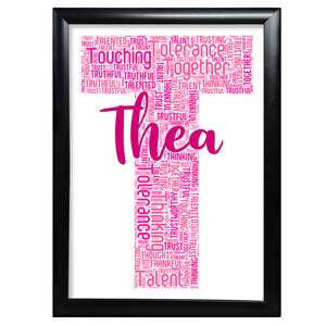 Name Gifts Initial Keepsake Print Perfect Birthday Christmas Anniversary Or Thank You Gift For Mum Nanny Auntie Sister Cousin Friend For Her ANY Letter Name Colours And Words - T