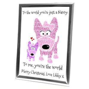 Gifts For Nanny Christmas Present Frame Word Art Print Or Card Unique Birthday Anniversary Thank You Baby Shower Keepsake Her Nan Nanny Nana Mother Mum Mummy Dogs