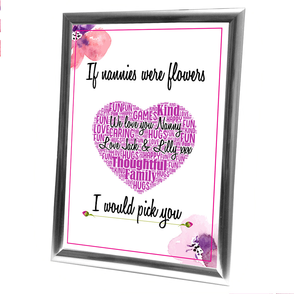 Gifts For Nanny Christmas Present Framed Word Art Print Or Card Unique Birthday Anniversary Thank You Baby Shower Keepsake Her Nan Nanny Nana Mother Mum Mummy Flowers