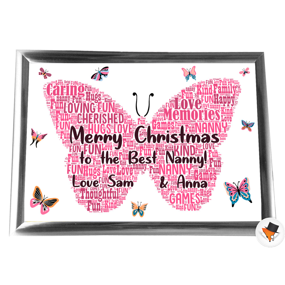 Gifts For Nanny Christmas Present Framed Word Art Print Or Card Unique Birthday Anniversary Thank You Baby Shower Keepsake Her Nan Nanny Nana Mother Mum Mummy Butterflies
