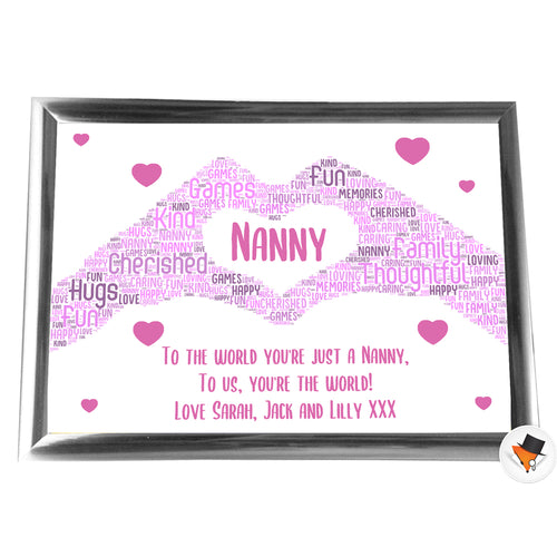 Gifts For Nanny Christmas Present Framed Word Art Print Or Card Unique Birthday Anniversary Thank You Baby Shower Keepsake Her Nan Nanny Nana Mother Mum Mummy Heart Hands
