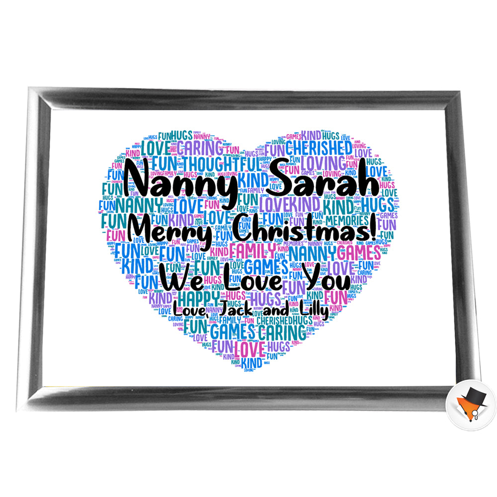 Gifts For Nanny Christmas Present Framed Word Art Print Or Card Unique Birthday Anniversary Thank You Baby Shower Keepsake Her Nan Nanny Nana Mother Mum Mummy Heart