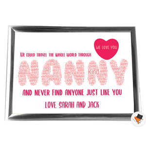 Gifts For Nanny Christmas Present Framed Word Art Print Or Card Unique Birthday Anniversary Thank You Baby Shower Keepsake Her Nan Nanny Nana Mother Mum Mummy Nanny