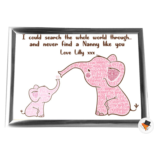 Gift For Nanny Christmas Present Frame Word Art Print Or Card Unique Birthday Anniversary Thank You Baby Shower Keepsake Her Nan Nanny Nana Mother Mum Mummy Elephants