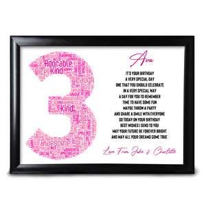3rd Birthday Keepsake For Her Print Baby Sister Cousin Friend Perfect Keepsake For A Child Daughter