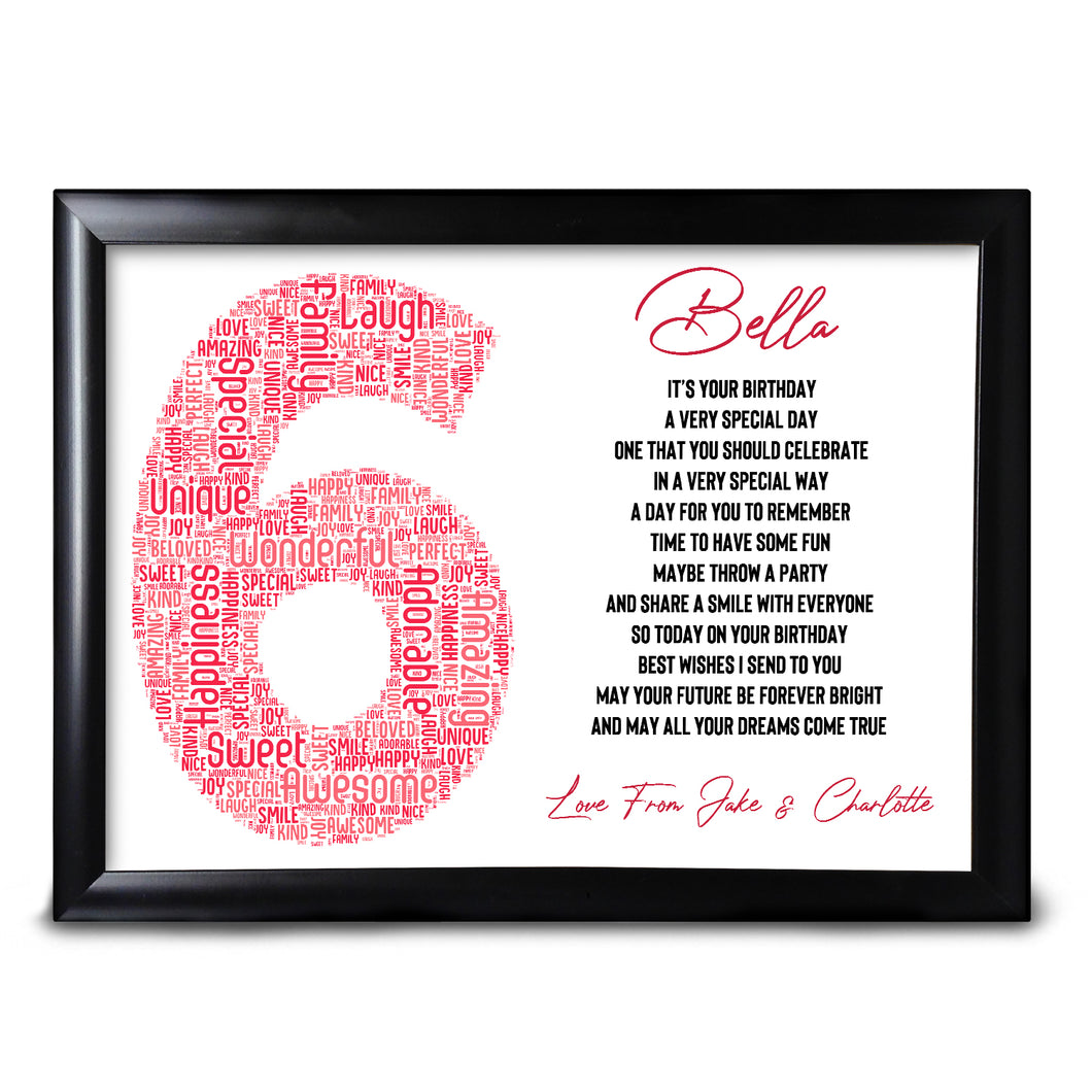 6th Birthday Keepsake For Her Print Baby Sister Cousin Friend Perfect Keepsake For A Child Daughter