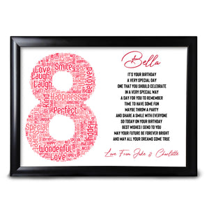 8th Birthday Keepsake For Her Print Baby Sister Cousin Friend Perfect Keepsake For A Child Daughter