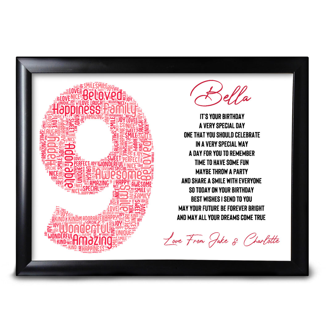 9th Birthday Keepsake For Her Print Baby Sister Cousin Friend Perfect Keepsake For A Child Daughter