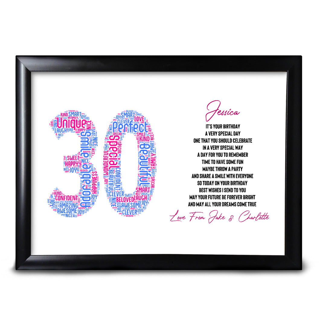 30th Birthday Keepsake For Her Personalised Print Sister Friend Perfect Keepsake Mum Auntie Cousin Mother