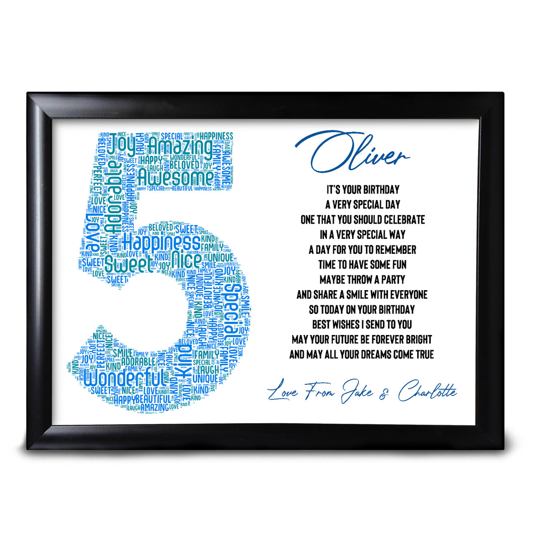 5th Birthday Print Word Art Gifts For Boy Nephew Son ANY Number Name Colours & Words