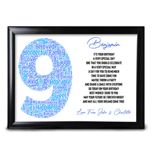 9th Birthday Print Gifts Word Art For Boy Nephew Son Any Number And Name Colours & Words