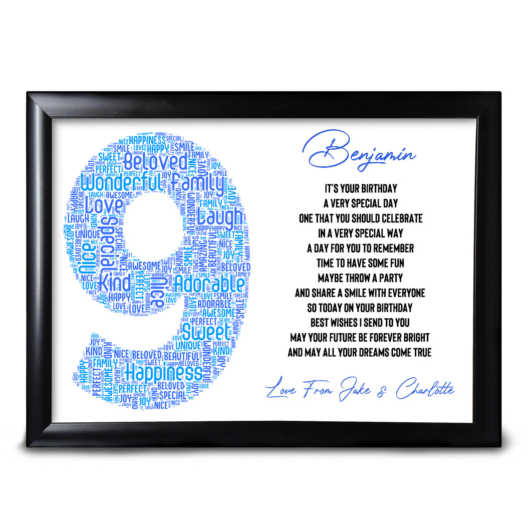 9th Birthday Print Gifts Word Art For Boy Nephew Son Any Number And Name Colours & Words