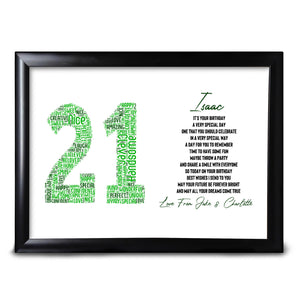 21st Birthday Print Gift Word Art For Him Son Nephew Any ANY Number Name Colours & Words