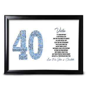40th Birthday Print Gifts Word Art For Him Dad Uncle Any Number And Name Colours & Words