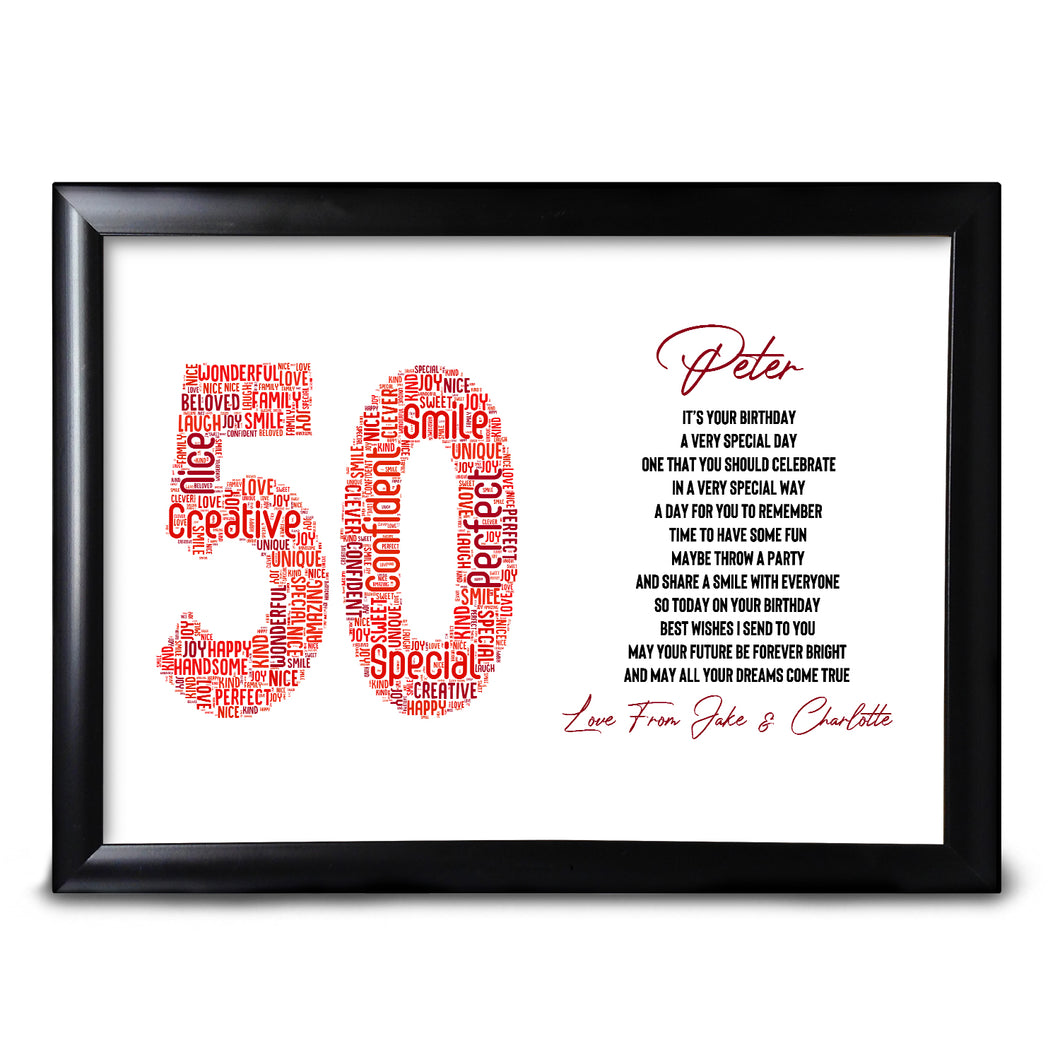 50th Birthday Print Gifts Word Art For Him Dad Uncle Any Number And Name Colours & Words
