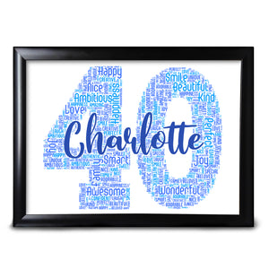 40th Word Art Print For Her Sister Friend Perfect Keepsake Mum Auntie Cousin Mother Choose ANY Number And ANY Colours and Words Completely Customised 20th 21st 30th 40th 50th