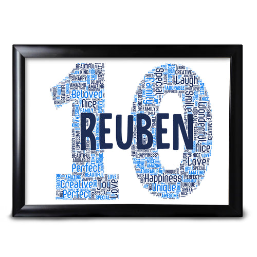 10th Birthday Gifts Word Art For Him Boy Son Nephew 1st 5th 10th 16th 18th, 20th, 21st, 30th, 40th, 50th, 60th, 70th Keepsake Framed Present Or Card