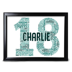 18th Birthday Gifts Word Art For Him Son Nephew Number 1st 5th 10th 16th 18th, 20th, 21st, 30th, 40th, 50th, 60th, 70th Keepsake Framed Present Or Card