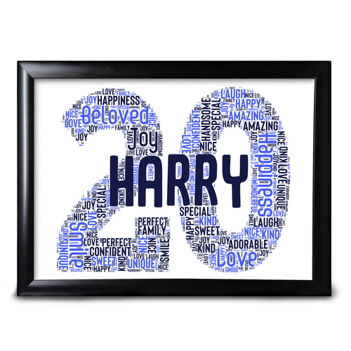 20th Birthday Gifts Word Art For Him Any Number 1st 5th 10th 16th 18th, 20th, 21st, 30th, 40th, 50th, 60th, 70th, 80th Keepsake Framed Present Or Card