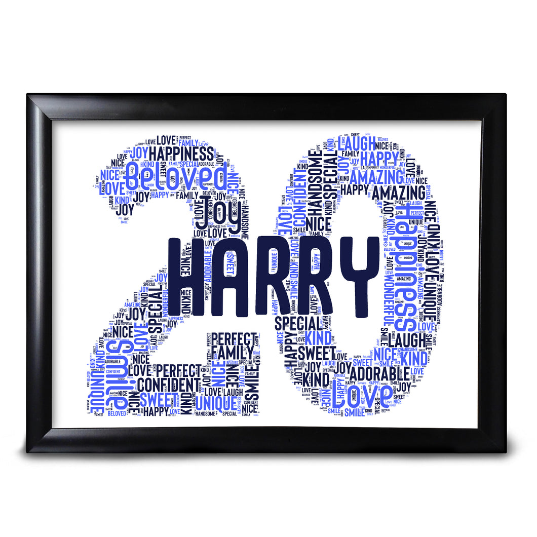 20th Birthday Gifts Word Art For Him Any Number 1st 5th 10th 16th 18th, 20th, 21st, 30th, 40th, 50th, 60th, 70th, 80th Keepsake Framed Present Or Card
