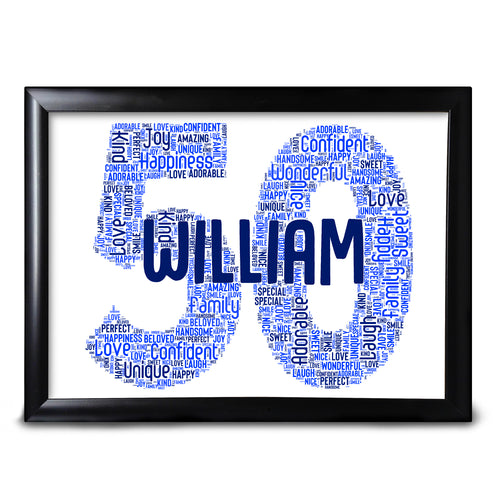 50th Birthday Gift Word Art For Him Uncle Dad Any Number 1st 5th 10th 16th 18th, 20th, 21st, 30th, 40th, 50th, 60th, 70th, 80th Keepsake Framed Or Card