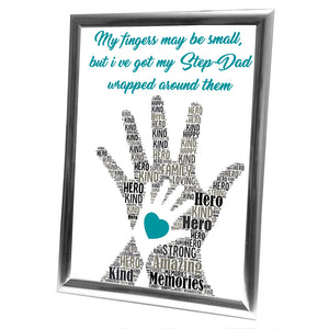 Gifts For Step-Dad Christmas Present Framed Word Art Print Or Card Unique Birthday Anniversary Thank You Keepsake Him Step-Dad Step-Father Step Dad Daddy Hands