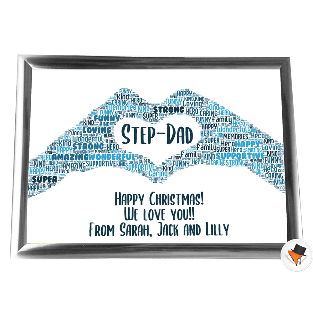 Gifts For Step-Dad Christmas Present Framed Word Art Print Or Card Unique Birthday Anniversary Thank You Keepsake Him Step-Dad Step-Father Step Dad Daddy Hand Hearts