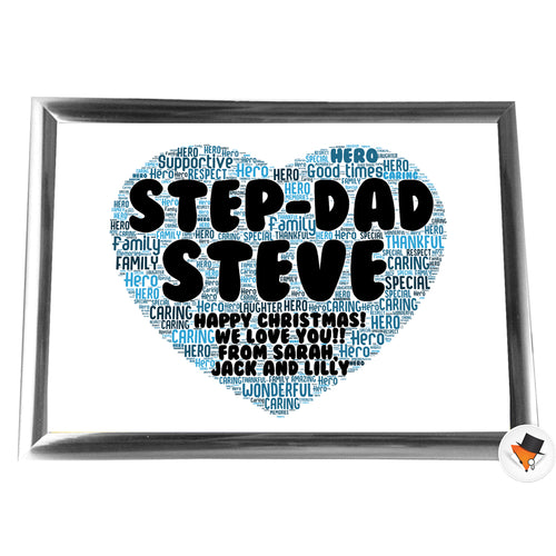 Gifts For Step-Dad Christmas Present Framed Word Art Print Or Card Unique Birthday Anniversary Thank You Keepsake Him Step-Dad Step-Father Step Dad Daddy Hearts