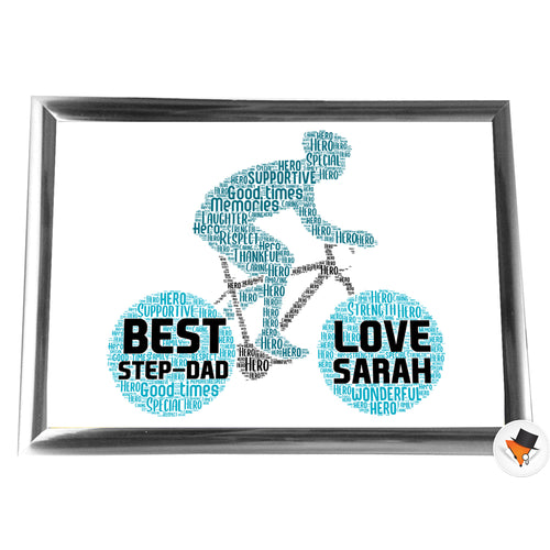 Gifts For Step-Dad Christmas Present Framed Word Art Print Or Card Unique Birthday Anniversary Thank You Keepsake Him Step-Dad Step-Father Step Dad Daddy Bicycle