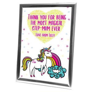 Gifts For Step Mum Christmas Present Keepsake Word Art Print Or Card Unique Birthday Anniversary Thank You Wedding Engagement Keepsake Her Step-Mum Step-Mother Step-Mummy Mother In Law Unicorn