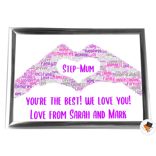Gifts For Step Mum Christmas Present Keepsake Word Art Print Or Card Unique Birthday Anniversary Thank You Wedding Engagement Keepsake Her Step-Mum Step-Mother Step-Mummy Mother In Law Hand Heart