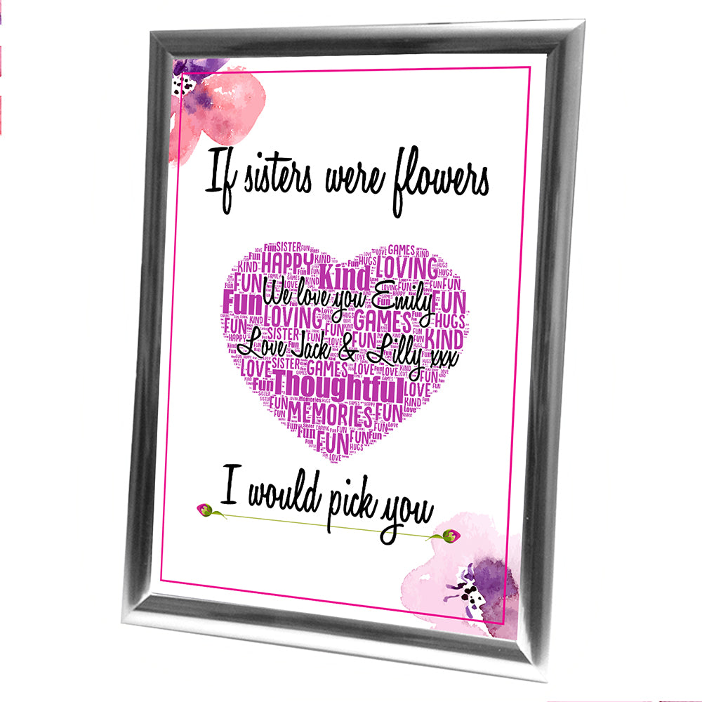 Gifts For Sister Christmas Present Framed Word Art Print Or Card Unique Birthday Anniversary Thank You Baby Shower Keepsake Her Sister Aunty Mum Flowers
