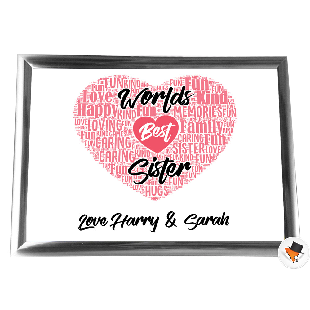 Gifts For Sister Christmas Present Framed Word Art Print Or Card Unique Birthday Anniversary Thank You Baby Shower Keepsake Her Sister Aunty Mum Hearts