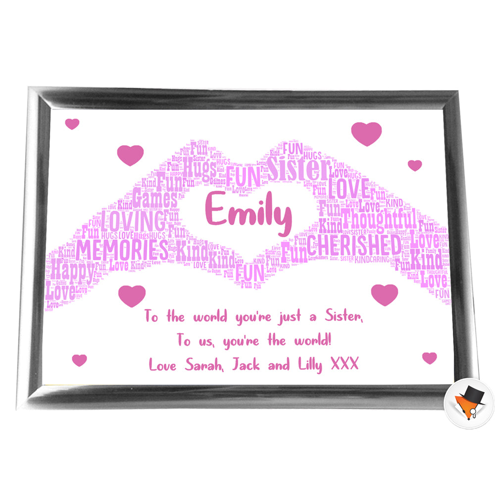 Gifts For Sister Christmas Present Framed Word Art Print Or Card Unique Birthday Anniversary Thank You Baby Shower Keepsake Her Sister Aunty Mum Heart Hands