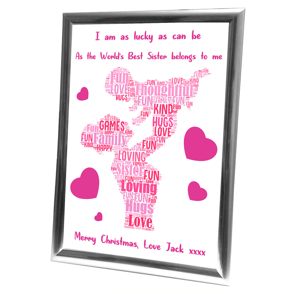 Gifts For Sister Christmas Present Framed Word Art Print Or Card Unique Birthday Anniversary Thank You Baby Shower Keepsake Her Sister Aunty Mum Baby Sister